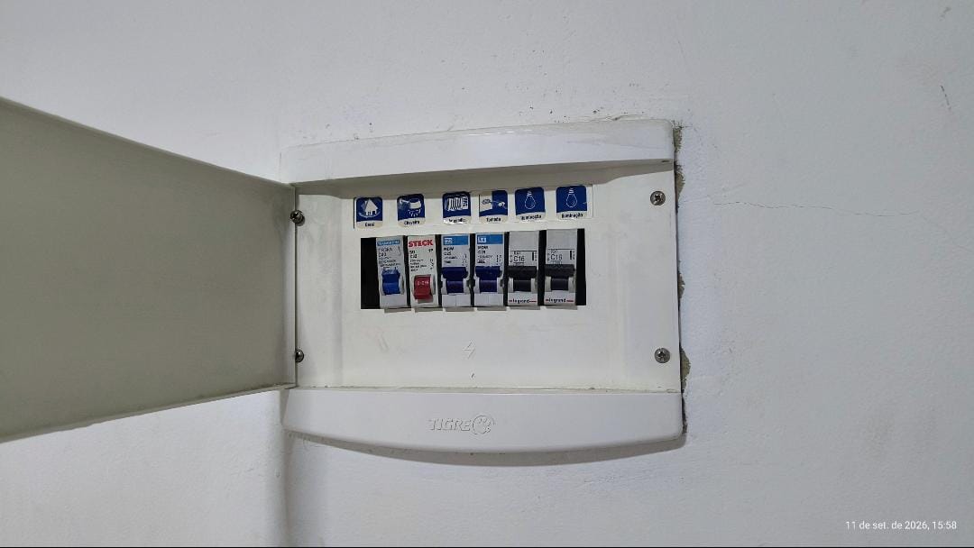 Quadro de distribuição com disjuntores
